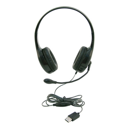 Califone KH-08 Closed-Back On-Ear Headset w/Gooseneck Mic & USB Plug, Black