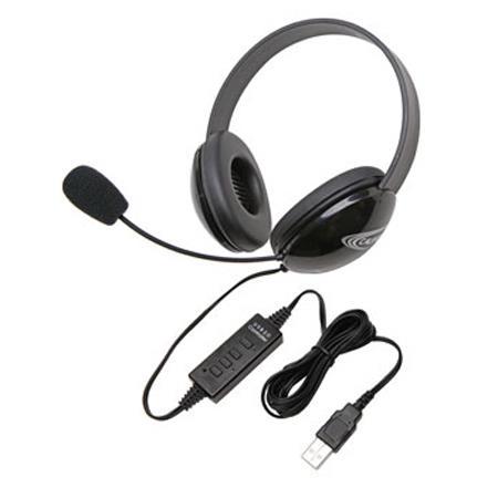 Califone 2800 Listening First Stereo Headset with USB Plug & In-line Mic, Black