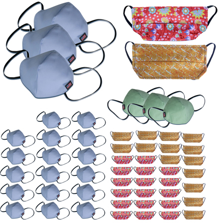 Chimera 54x Reusable Fabric Blue Face Mask, Bundle with 18x Lucy Garden Face Mask, 15x Oranges Face Mask and 3x Mint Face Mask