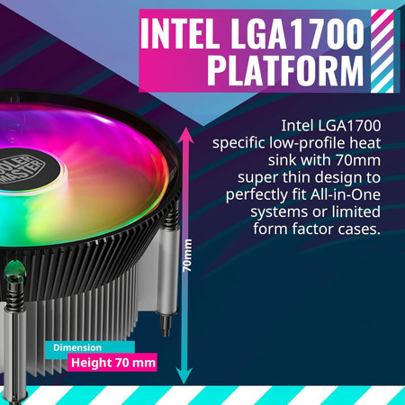 CoolerMaster I70C 120mm ARGB CPU Air Cooler, Black RR-I7C7-18PA-R1