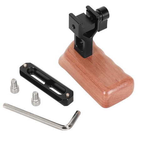 CAMVATE Left Hand Wooden Handle Grip with QR NATO Clamp & 70mm NATO Safety Rail