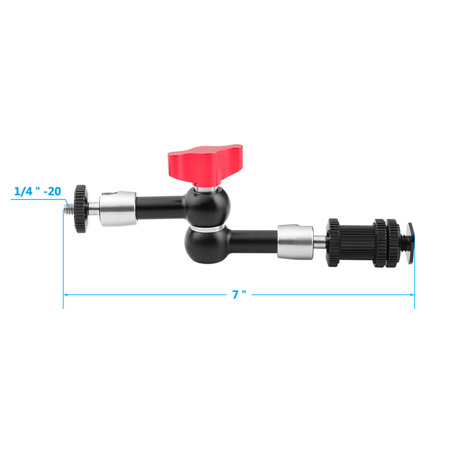 CAMVATE Solid 7" Articulating Magic Arm, 1/4" Connector & Shoe Mount, Red Knob