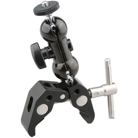 CAMVATE Articulating Magic Super Clamp Crab Pliers Clip with 1/4" 360 Degree Ball Head Mount, Black Knob