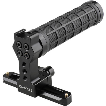 CAMVATE Quick Release Black Rubber Grip Handle w/ 100mm NATO Rail, Black Wingnut