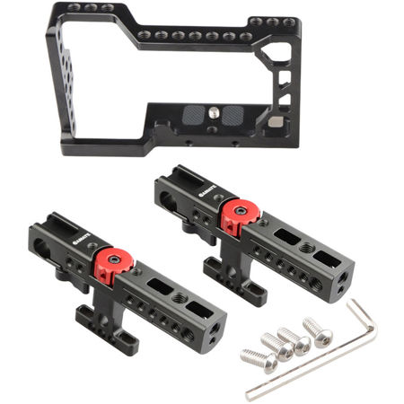 CAMVATE Handheld Camera Cage with Two Cheese Handles for Sony A6500, Red Knob