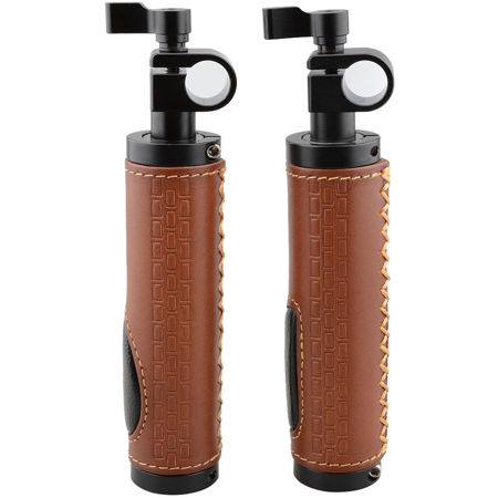 CAMVATE 15mm Rod Clamp Leather Handle Grip for DSLR Camera Rod System, 2-Pack