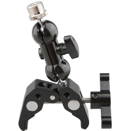 CAMVATE Super Clamp with 5/8"-27 Screw Double Ball Head Mount for Microphone, Black T-Handle