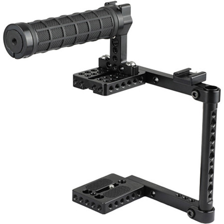 CAMVATE Camera Cage with Rubber Top Handle and 2x Shoe Mounts for Select DSLRs