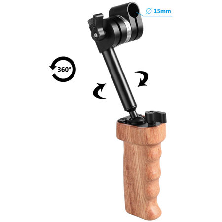 CAMVATE Wood Handgrip, Built-in Ball Head Connection & Rosette 15mm Rod Clamp