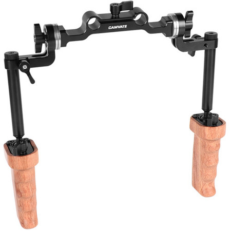 CAMVATE Wood Handgrip Kit with Built-in Ball Head and 15mm Rosette Railblock