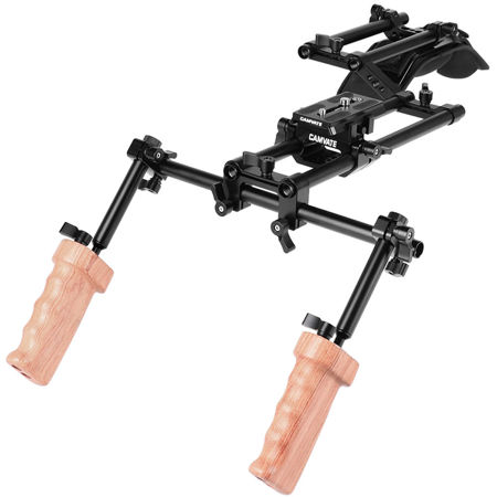 CAMVATE Shoulder Mount Support with Manfrotto-Style Plate and Dual Wood Handgrip