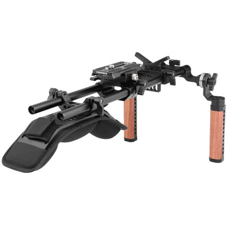 CAMVATE Pro Shoulder Mount Support Rig with Manfrotto QR Baseplate & Dual Rosette Wooden Handgrip & Lens Support for DV Camcorder