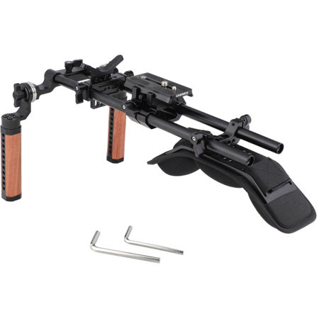 CAMVATE Pro Shoulder Mount Support Rig with Dual Wooden Handgrip & Lens Support