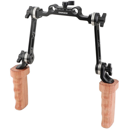 CAMVATE Dual Wooden Handgrip with ARRI Rosette Extension Arm & 15mm Railblock