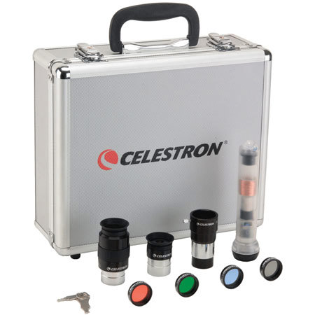 Celestron Accessory Kit with 2 - 1.25" Eyepieces, 2X Barlow Lens, 4 1.25" Filters, Celestron Enduro Light & Aluminum Case
