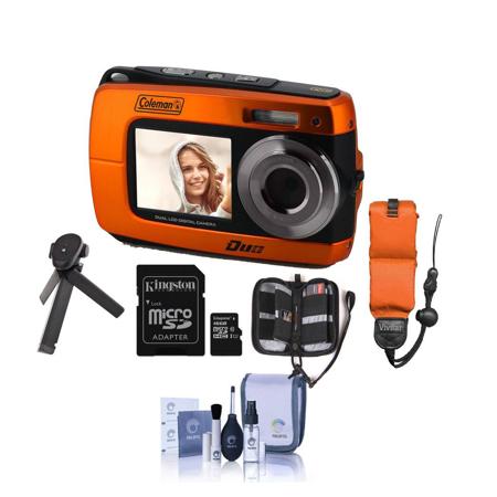 Coleman Duo2 2V8WP Dual Screen Shock & Waterproof Camera Orange/Accessory Bundle