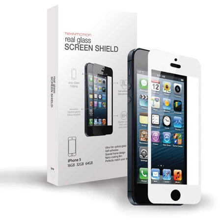 TekNmotion TM-GSP5W Real Glass Screen Shield for Apple iPhone 5, White