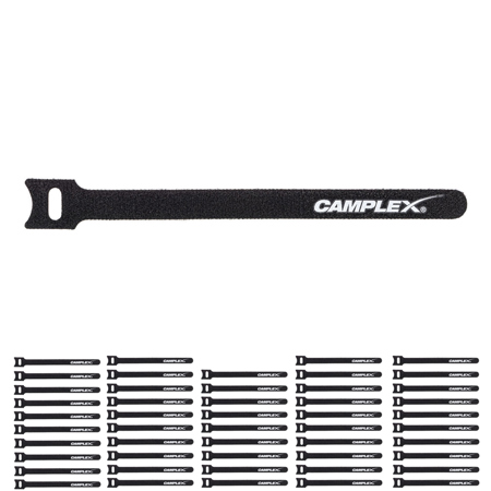 Camplex 12x180mm Hook and Loop Cable Wrap, Black, 50-Pack
