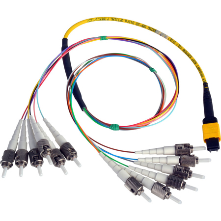 Camplex 18" MTP Elite APC Male to 12 ST UPC Internal Singlemode Fiber Breakout Cable, Yellow