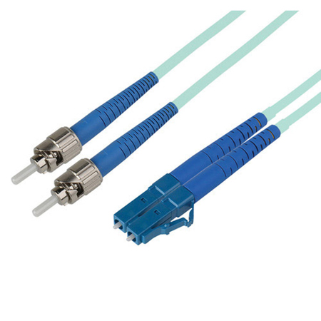 Camplex 32.8' OM3 50/125 Multimode Duplex ST to LC Fiber Optic Patch Cable, Aqua