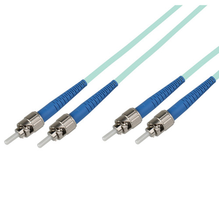 Camplex 49.2' OM3 50/125 Multimode Duplex ST to ST Fiber Optic Patch Cable, Aqua