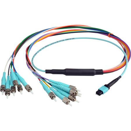 Camplex 3' MTP Elite PC Male to 12 ST PC External OM3 Multimode Cable, Aqua