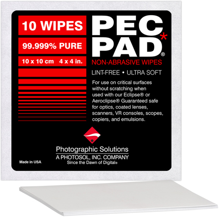 Photographic Solutions PEC PAD 4x4" Non-Abrasive Lint Free Wipes, 10 Pack