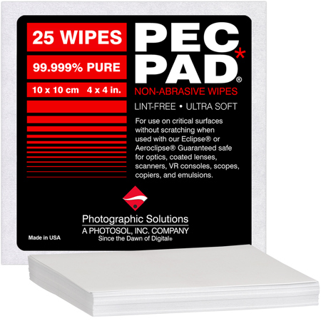 Photographic Solutions PEC PAD 4x4" Non-Abrasive Lint Free Wipes, 25 Sheets