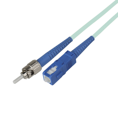 Camplex 49.2' OM3 50/125 Multimode Simplex ST-SC Fiber Optic Patch Cable, Aqua