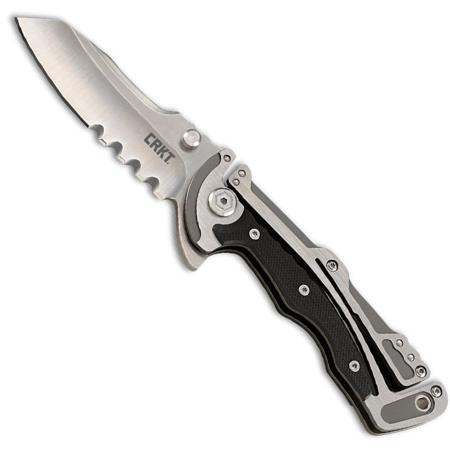 CRKT Graphite EDC Folding Knife, 3" Veff Flat Top Serrated, Drop Point, Satin