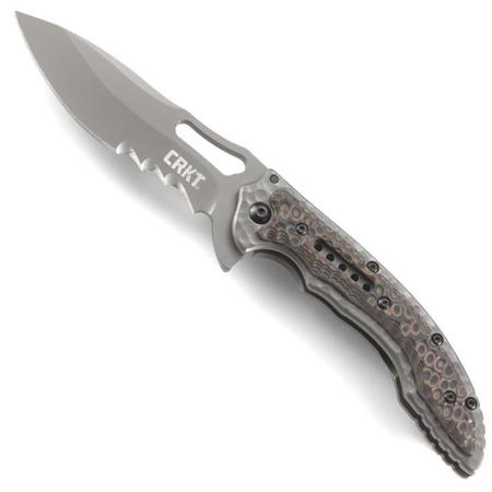CRKT Fossil Compact Folding Knife,3.4" Veff Serrated, Drop Point Blade, Titanium