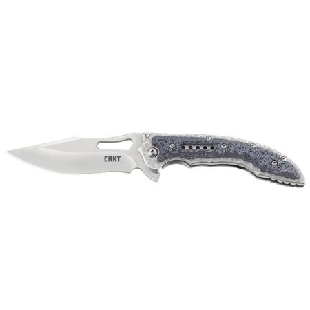 CRKT Fossil Folding Knife, 3" Plain Edge Drop Point Steel Blade, Satin Finish