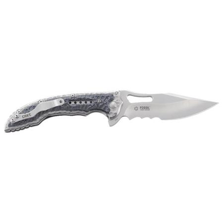 CRKT Fossil Folding Knife, 4" Veff Serrated Drop Point Steel Blade, Satin Finish