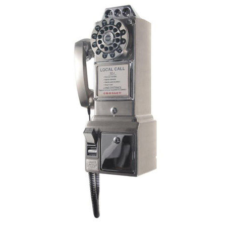 Crosley Radio CR56-BC 1950's Classic Pay Phone, Brushed Chrome