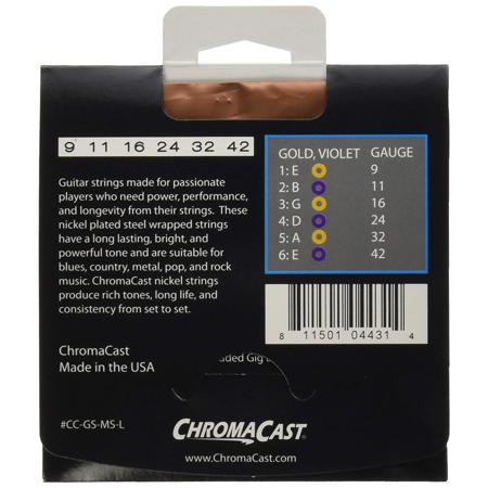 ChromaCast Maximum Sustain Light Electric Guitar Strings, .009-.042