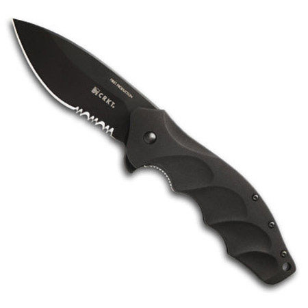 CRKT Onion Foresight Folding Knife, 3.5" Serrated Edge, Drop Point Blade, Black