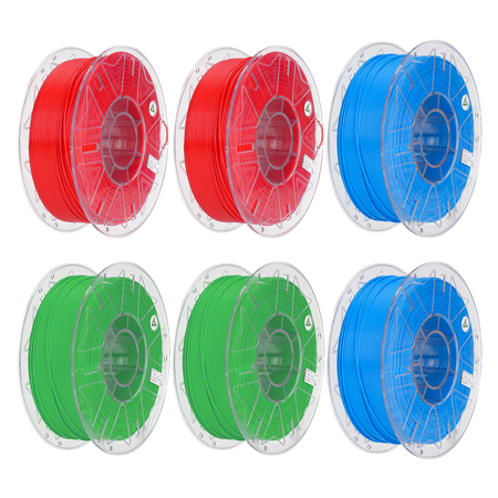 Creality 1.75mm Everyday 6kg Filament Bundle, 2x Red, 2x Green, 2x Blue