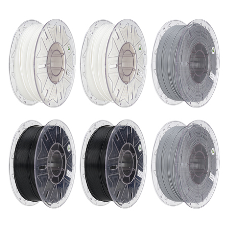 Creality 1.75mm Everyday 6kg Filament Bundle, 2x Black, 2x White, 2x Gray