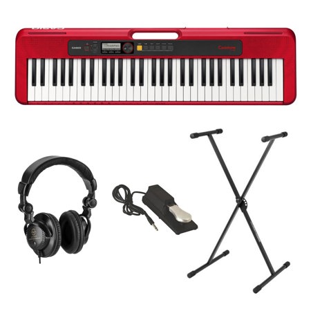 Casio CT-S200 61-Key Piano Style Portable Keyboard, Red with Accessories Kit