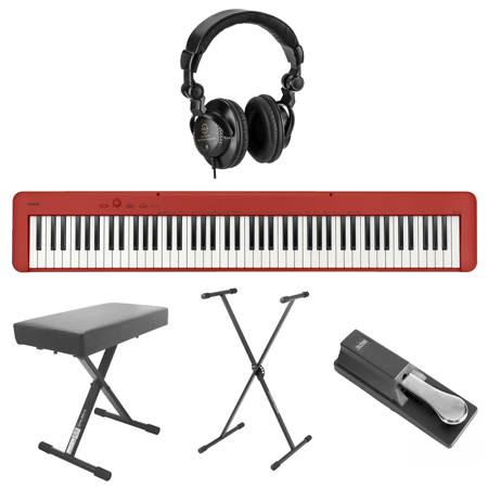 Casio CDP-S160 88-Key Compact Digital Piano, Red with Accessories Kit