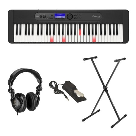 Casio Casiotone LK-S450 61-Key Piano Style Portable Keyboard, Black Bundle with Stand, Studio Monitor Headphones, Sustain Pedal