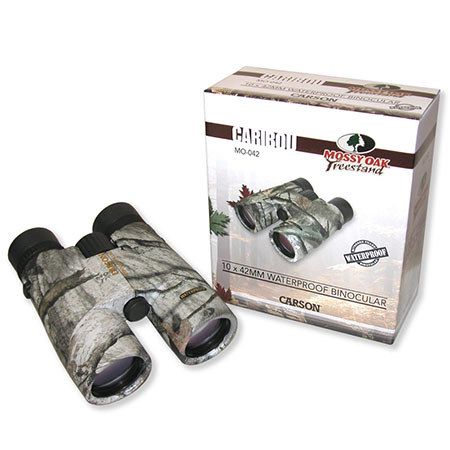Carson 10x42 Caribou Roof Prism Binocular, 6.0 Degree Angle of View, Mossy Oak