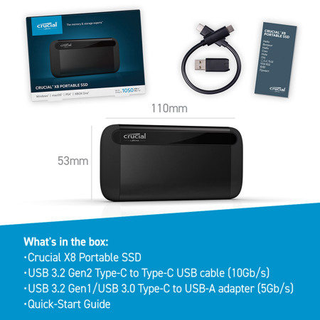 Crucial X8 4TB USB 3.2 Gen 2 Type-C Portable External SSD