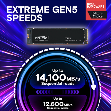 Crucial T705 PCIe Gen5 NVMe M.2 SSD Internal Gaming SSD