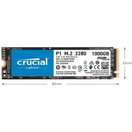 Crucial P1 2TB 3D NAND NVMe PCIe M.2 Internal SSD, 2000MB/s Read, 1700MB/s Write