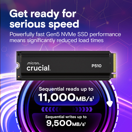 Crucial P510 2TB NVMe PCIe Gen5 M.2 2280 Internal Gaming SSD with