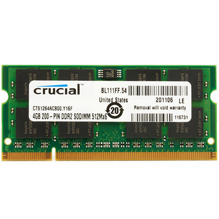 Crucial 4GB 200-pin SODIMM DDR2 PC2-6400 Notebook Memory Module