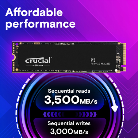 Crucial P3 500GB 1TB 2TB PCIe Gen3 3D NAND NVMe M.2 SSD, up to