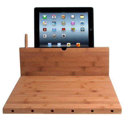 CTA Digital PAD-BCBS Bamboo Cutting Board with Stand for iPad and Knife Storage