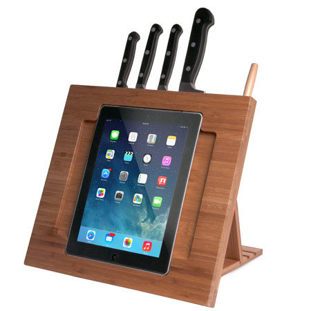CTA Digital PAD-BKS Bamboo Adjustable Kitchen Stand for iPad with Knife Storage